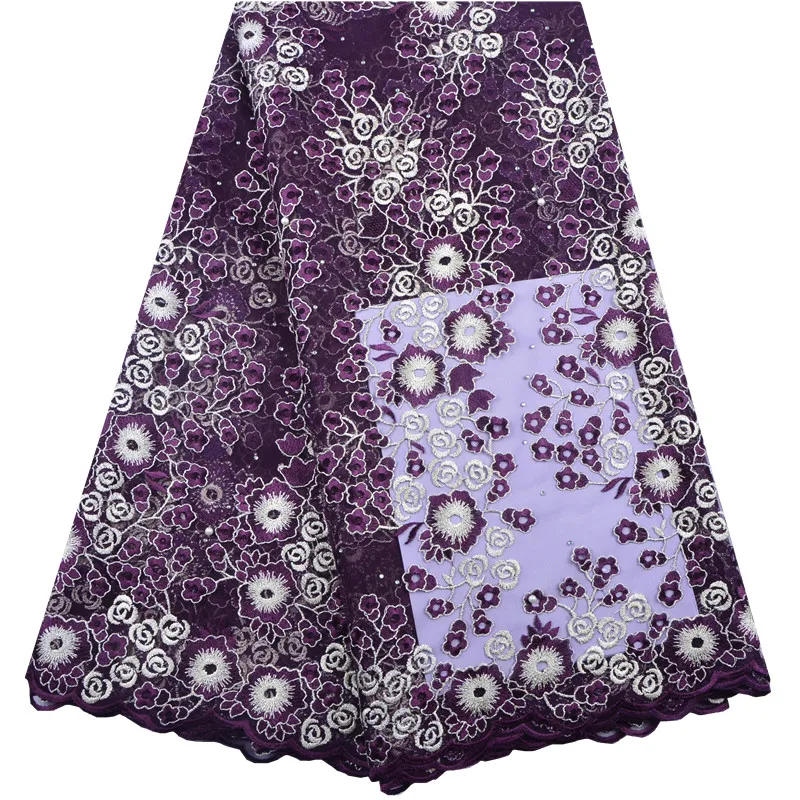 

African Lace Fabric 2018 Wine Embroidered Nigerian Lace Fabrics Bridal High Quality French Tulle Lace Fabric For Women 1378