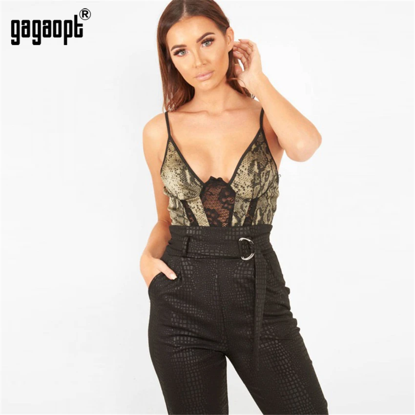 Gagaopt Кружевное боди с животным принтом женский модный бархатный Зеленый