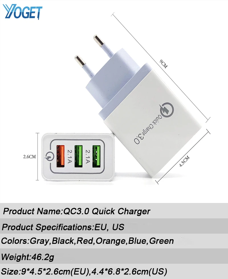 QC3.0 Быстрая зарядка быстрое зарядное устройство 3 0 USB ЕС США штекер для смартфона |