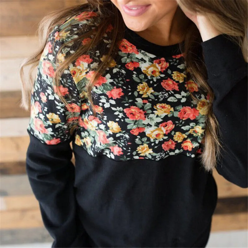 

Autumn Winter Womens Warm Jumper Pullover Hoodies Tops Long Sleeve Floral Printed Sweatshirt Ladies Casual O-neck Tops Hoodies