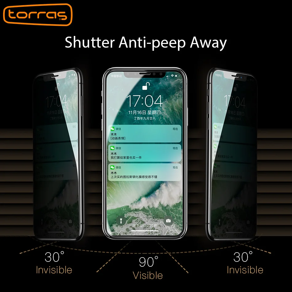 TORRAS Privacy Защитная пленка для экрана защита iPhone X 10 анти выглядывание закаленное