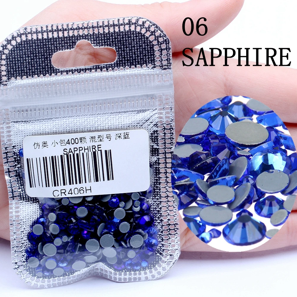 SAPPHIRE 400 шт Стразы для дизайна ногтей, много цветов, разные размеры, сделай сам, камень с плоской задней стороной, стразы для украшения ногтей - Цвет: SAPPHIRE