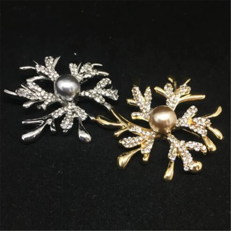 WKOUD подарок рога искры жемчуг коралловые цветы Женская Брошь ткань со стразами