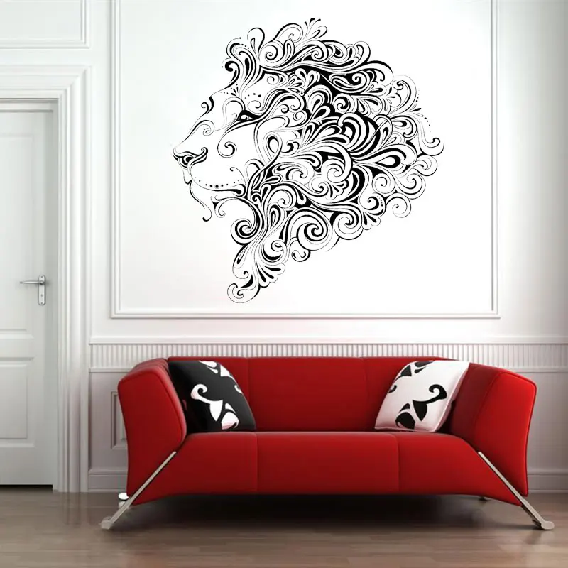 Kafa aslan yaratıcı tasarım ev dekor duvar Sticker vinil çıkartması oturma odası hayvan dekorasyon duvar Transfer filmi duvar kağıdı 3273