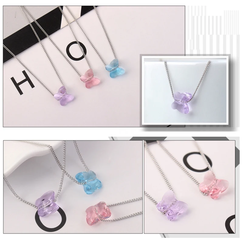 BAFFIN Original Crystals From Swarovski Butterfly Bead Necklace Pendant For Women Girls Cute Jewelry Silver Color Chain Collars | Украшения