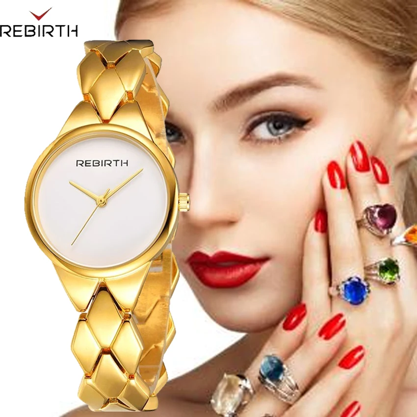 Женские часы водонепроницаемые Лидирующий бренд Rebirth женские часы Reloj mujer женские кварцевые часы из нержавеющей стали повседневные золотые часы