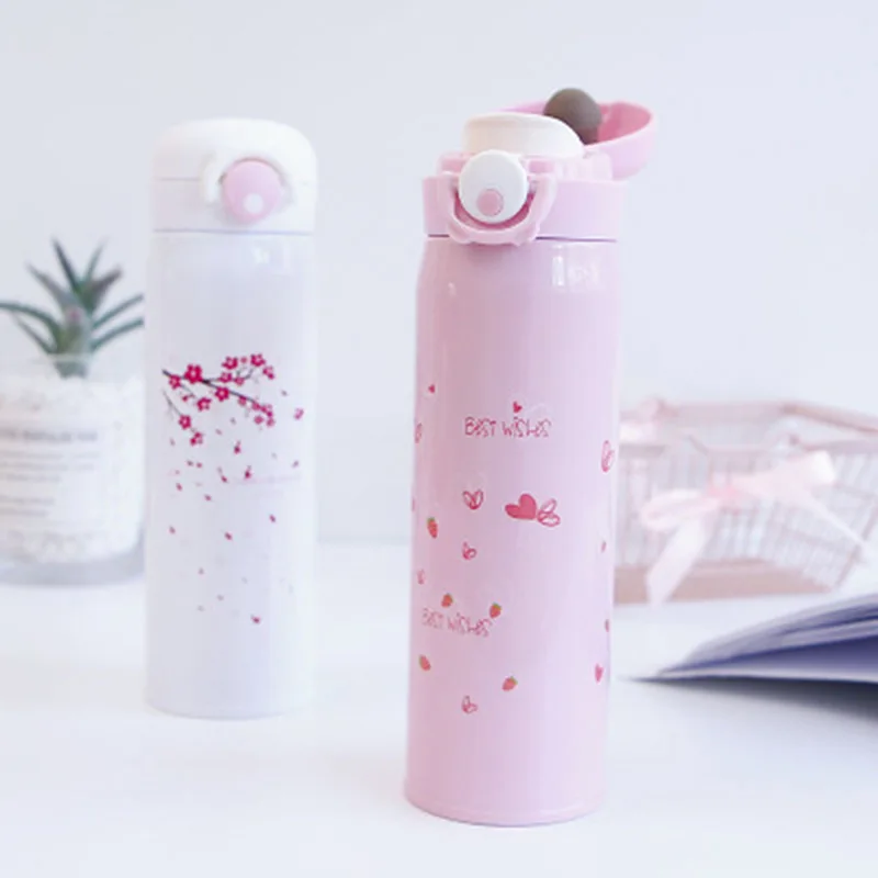 BearPaw New Women Cute Lock Vacuum Flasks Printed Flowers&ampWords Thermoses For the Hot&ampCool Water Portable Outdoor Sports | Дом и сад