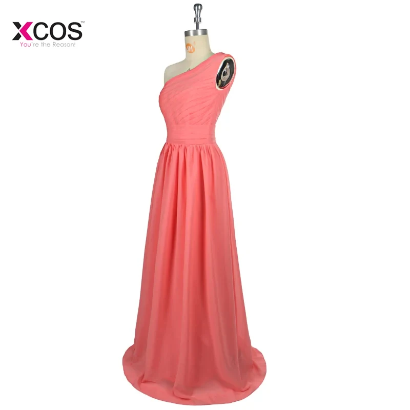 Длинное Коралловое подружки невесты платья на одно плечо Vestido Madrinha Longo шифоновые