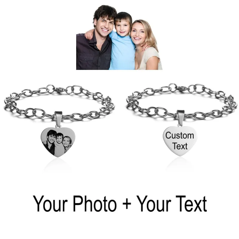 Silver1Engrave Photo Персонализированные индивидуальные браслеты с выгравированным фото именем и датой для женщин и мужчин из нержавеющей стали, регулируемые браслеты с идентификационной биркой, семейные подарки - Окраска металла: Silver1Engrave Photo