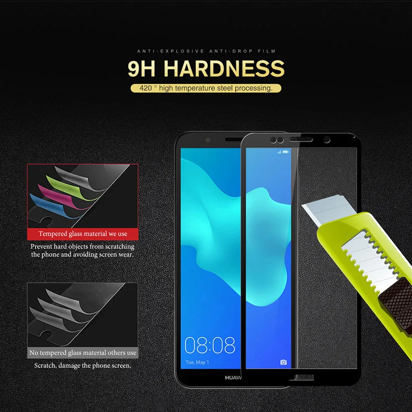 Закаленное стекло 9 H для Huawei Y5 Prime 360 huawey y 5 lite hauwei y7 huawie y9 2018 huwei 7 9|Защитные стёкла и