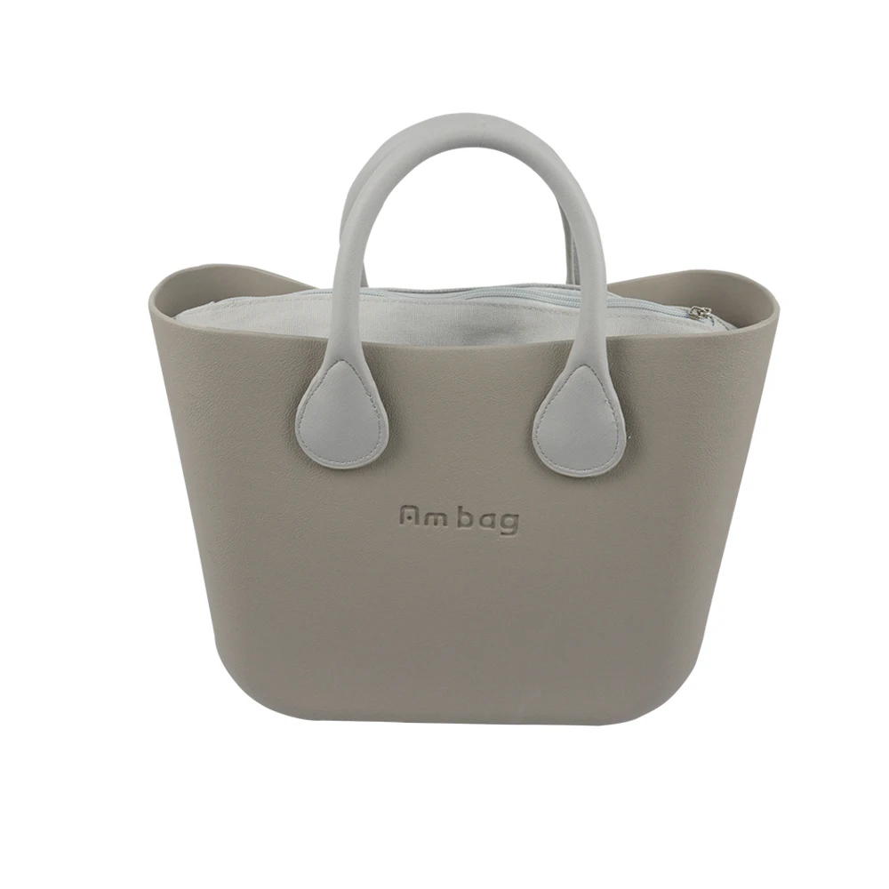 AMbag Obag стильная Водонепроницаемая мини-сумка EVA AMbag с подкладкой из парусины на молнии красочная кожаная ручка женская сумка DIY - Цвет: Light grey