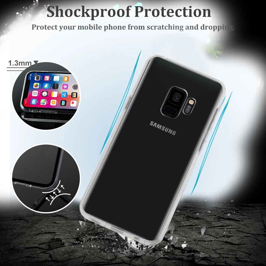 LANCASE For Samsung Galaxy S9 Case Clear 360 Full Cover 2 In 1 Protect Film Hard PC Plus Silicone Frame |