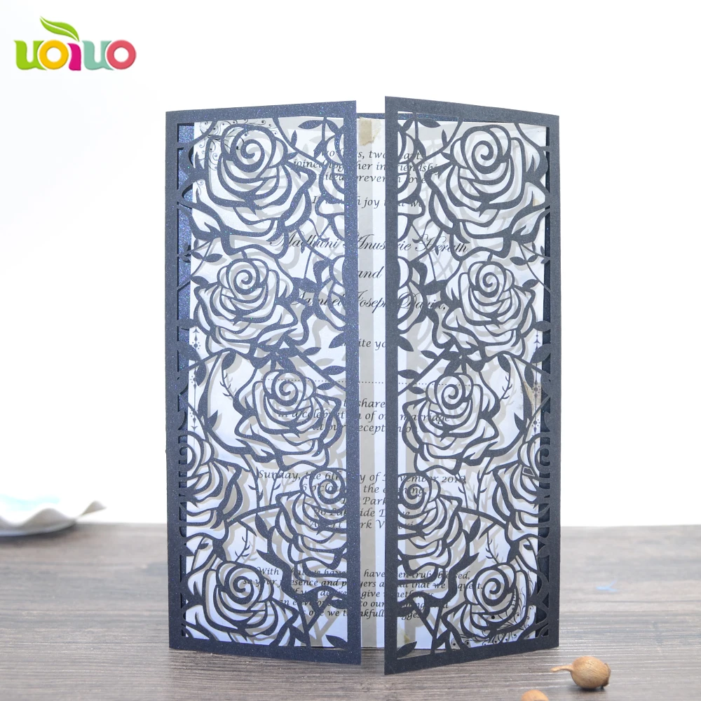 Бумажные кружева с синим жемчугом свадебные открытки лазерная резка роза