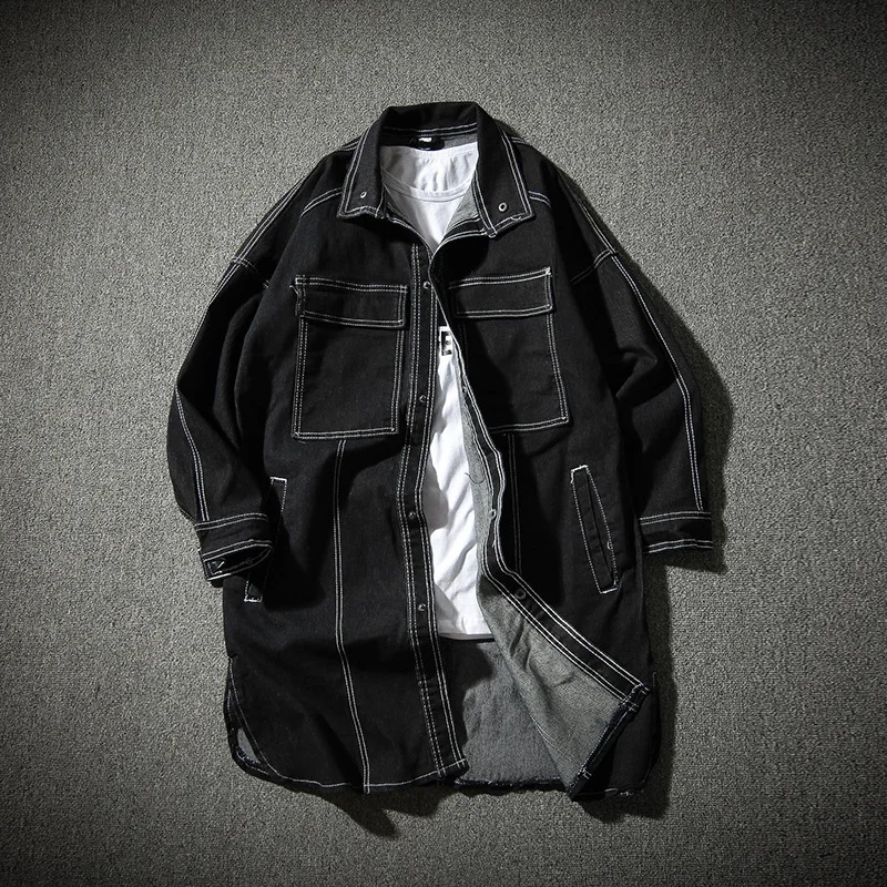 Длинная однотонная джинсовая куртка на пуговицах с искусственным карманом