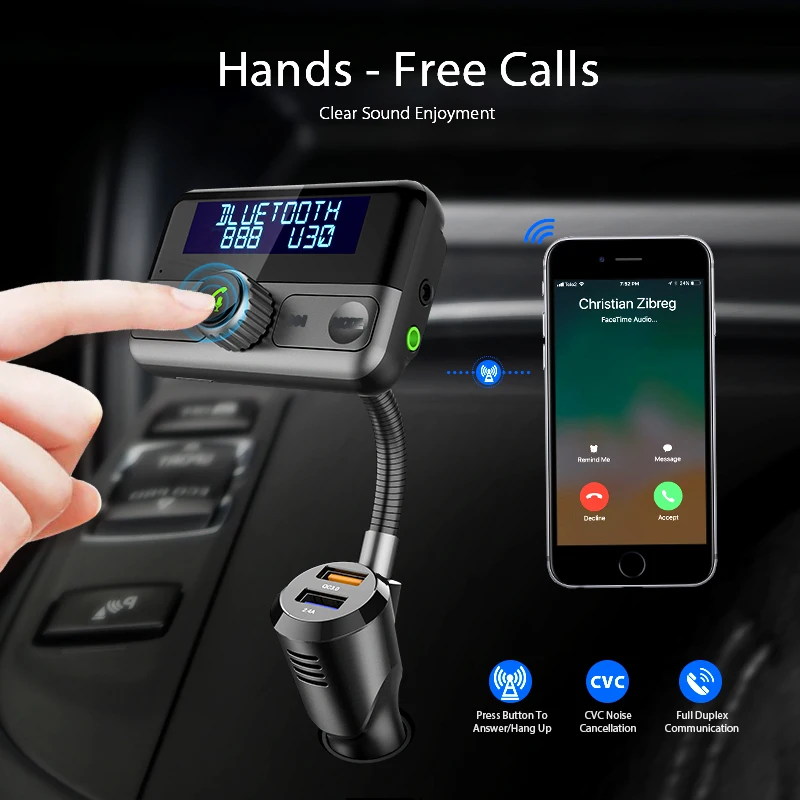 Автомобильный FM трансмиттер VANJEW BT75S дисплей 1 8 дюйма QC3.0 Aux|FM-трансмиттеры| |