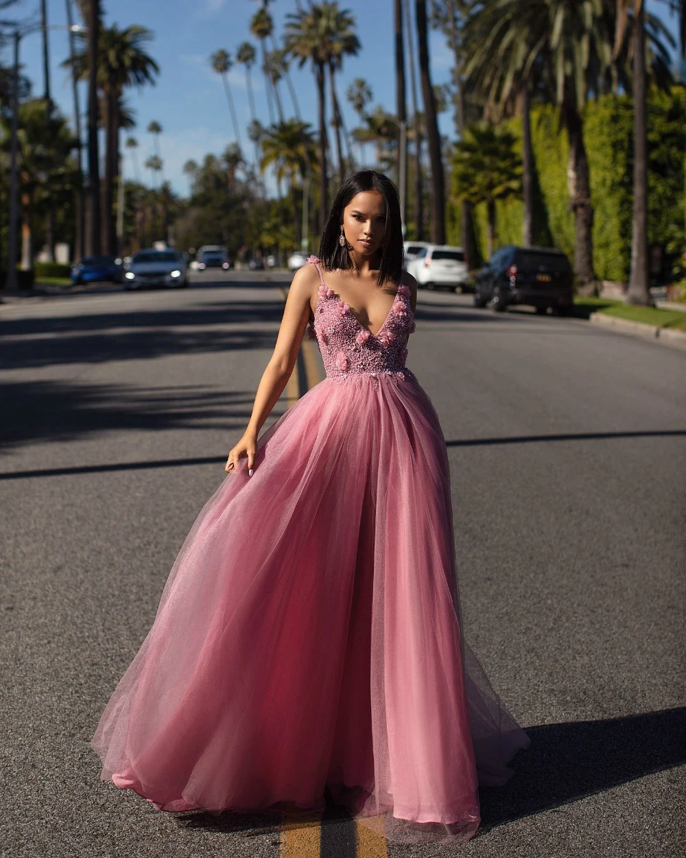 

Вечернее платье из тюля с бусинами, розовое длинное вечернее платье, 2019