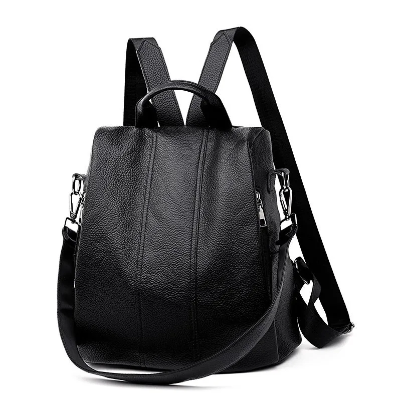 Женские кожаные рюкзаки, высокое качество, Mochilas, винтажный рюкзак, женский рюкзак для путешествий, женский рюкзак, школьные рюкзаки для девочек - Цвет: Black
