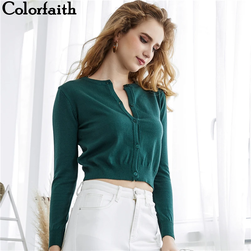 Colorfaith Укороченный трикотажный женский кардиган свитер пуловер зима осень 2019 SW7169