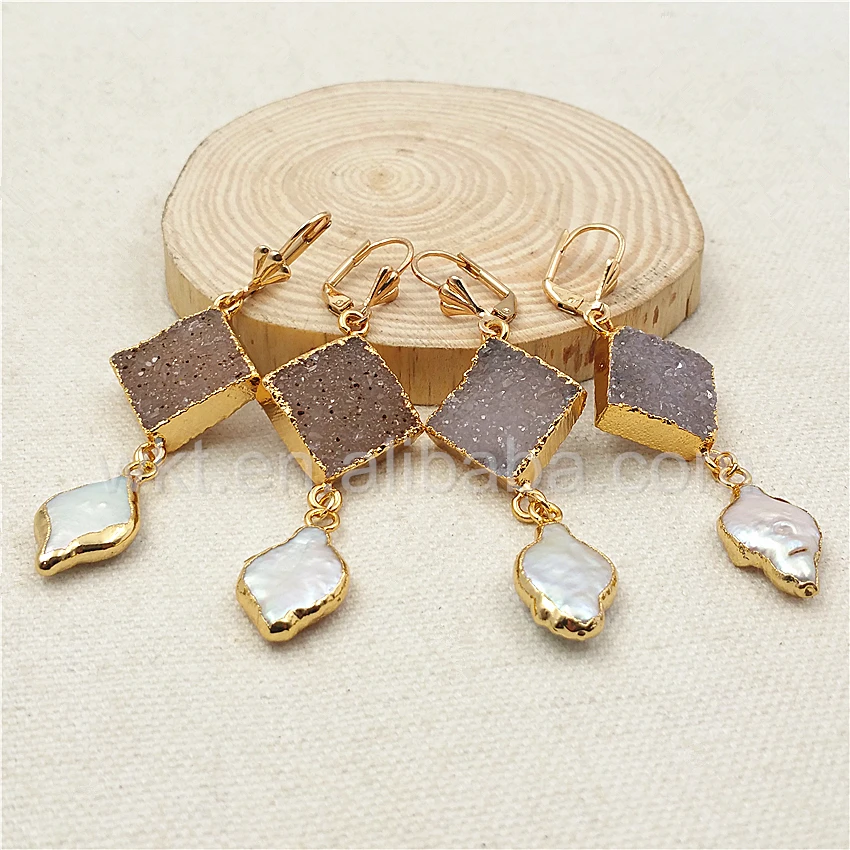 Серьги с натуральным жемчугом модные серьги золотого цвета пресноводной