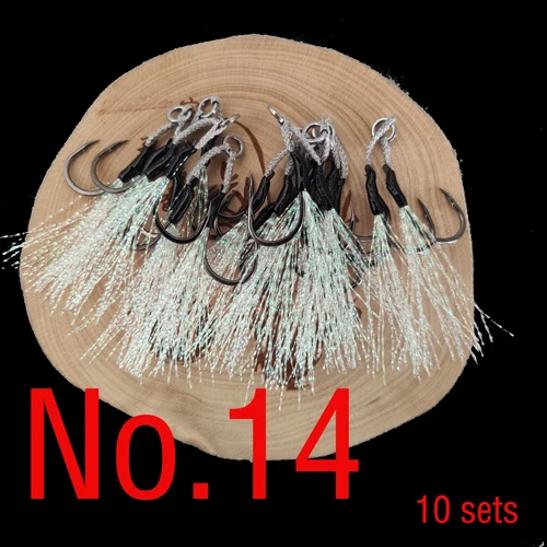 No.14 - 10sets 10 шт. No.12.13.14 светильник Крючки рыболовные из высокоуглеродистой стали с колючей двойной крючок помощь черный Никелированное покрытие швартовка - Цвет: No.14 - 10sets
