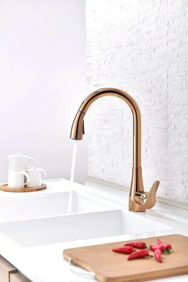 Бесплатная доставка розовое золото clour выдвижной кухонный спрей кран смеситель
