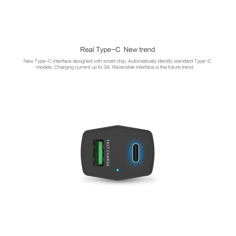 Nillkin 2 порта двойной USB + Type C автомобильное зарядное устройство Быстрая зарядка 3 0
