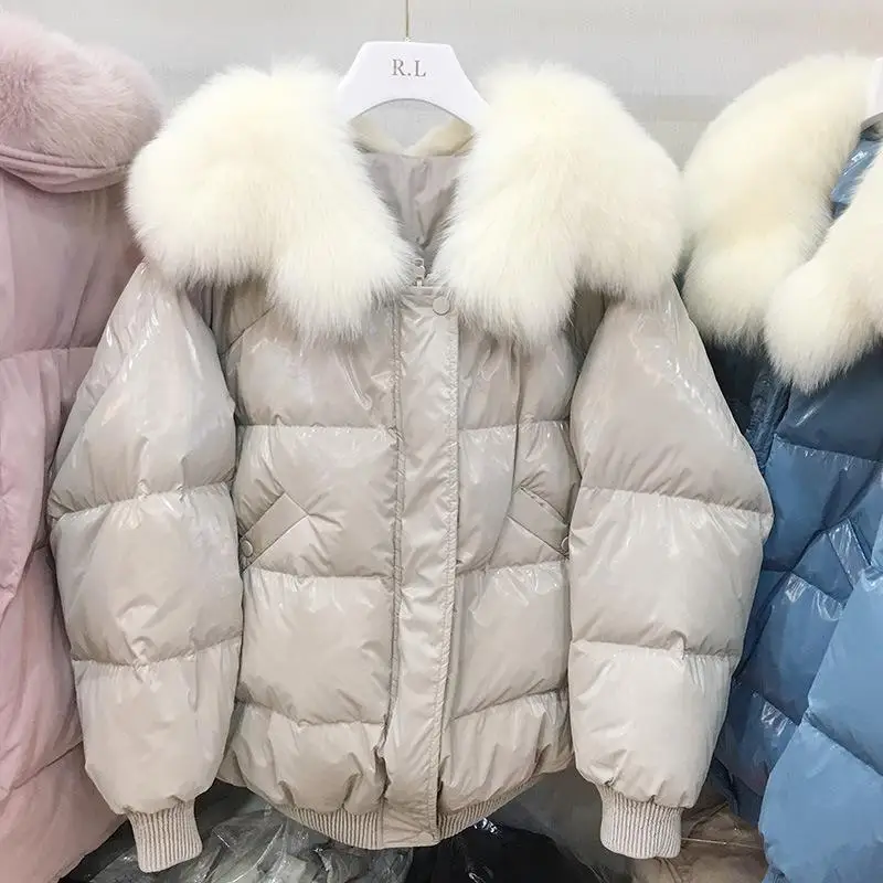 2019 Новая женская однотонная белая утка вниз мода большой Лисий Мех меховой для