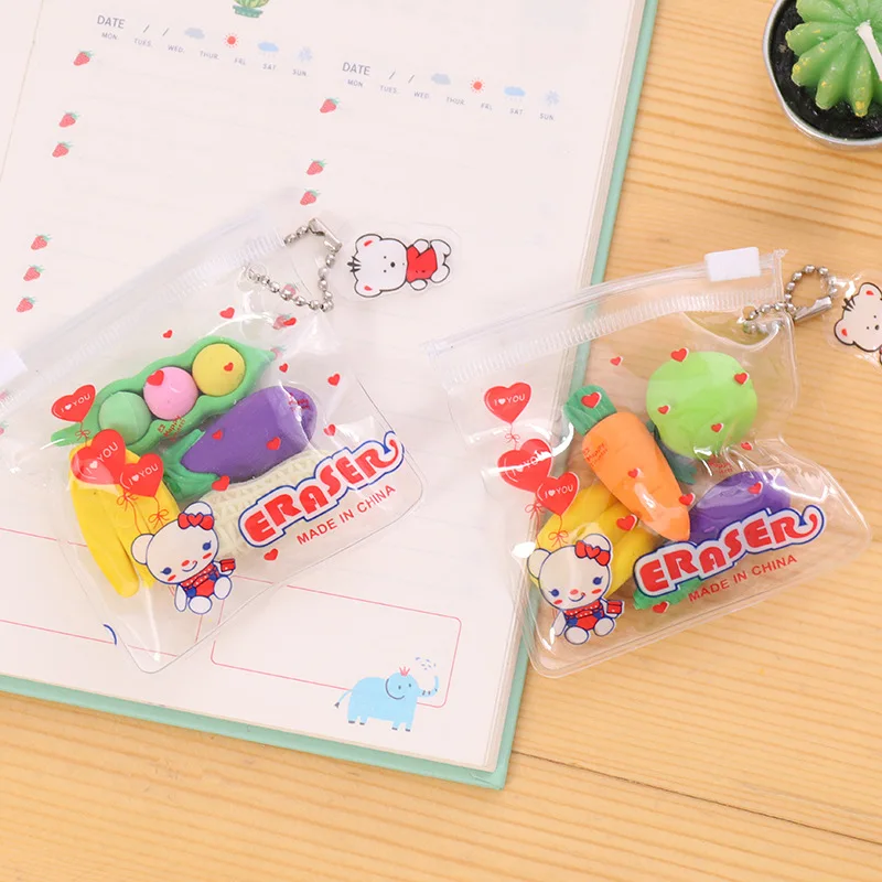 4 шт./лот милые Креативные овощи фрукты карандашный ластик с застежкой-молнией