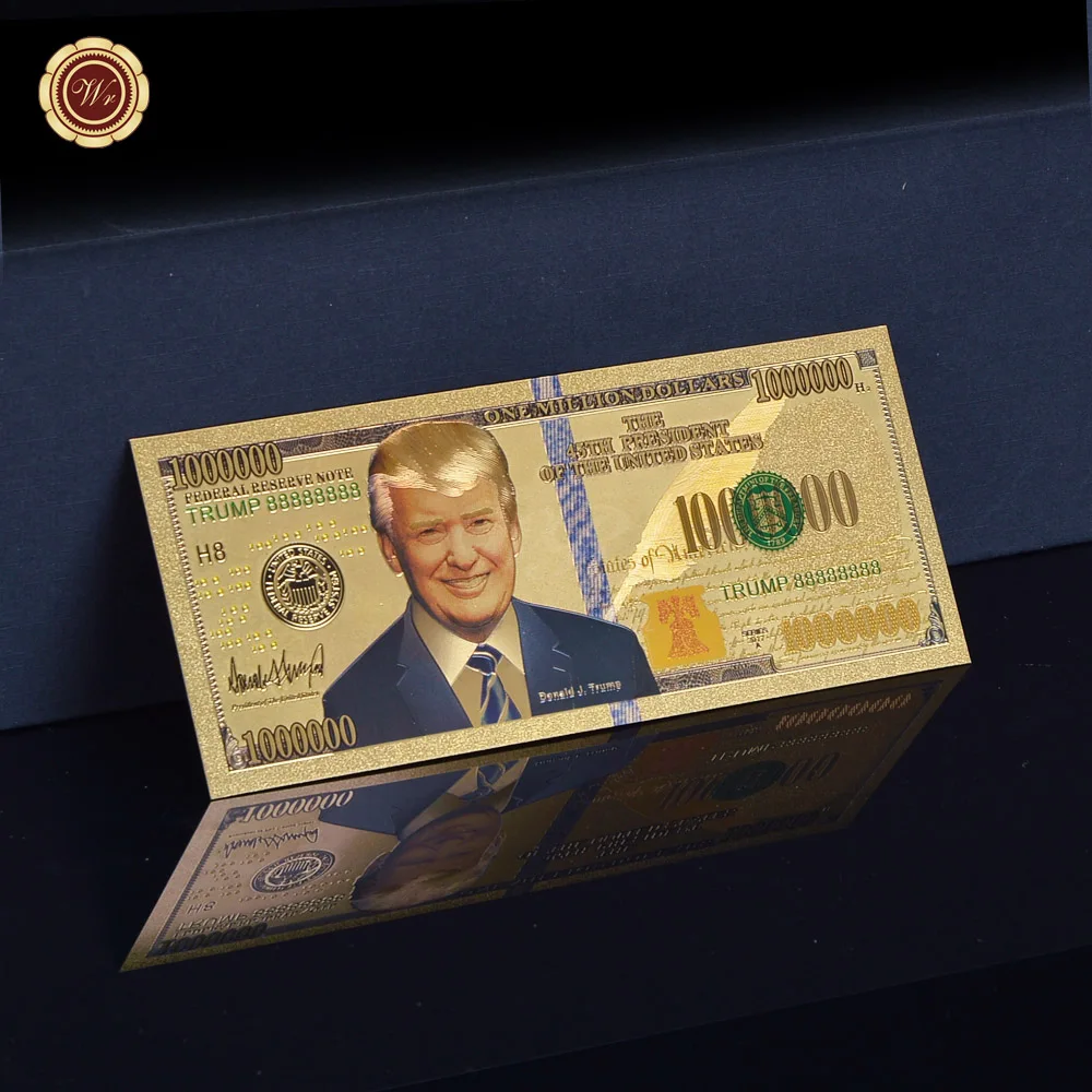 WR New Arrive US 45th President Golden Foil Banknote Home Decor USD 1000000 24k Gold Plated for Collection | Дом и сад