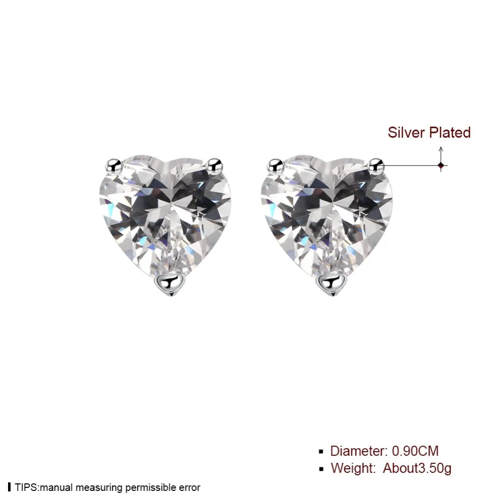 GNIMEGIL Brand Jewelry Women's Clear Cubic Heart Stud Earrings Silver Shape with 9MM White | Украшения и аксессуары