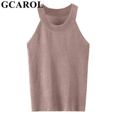 GCAROL, новинка, шикарный Вязаный топ на бретелях, стрейчевый, без рукавов, сексуальный, с открытыми плечами, Шелковый жилет, укороченные топы, майки - Цвет: apricot