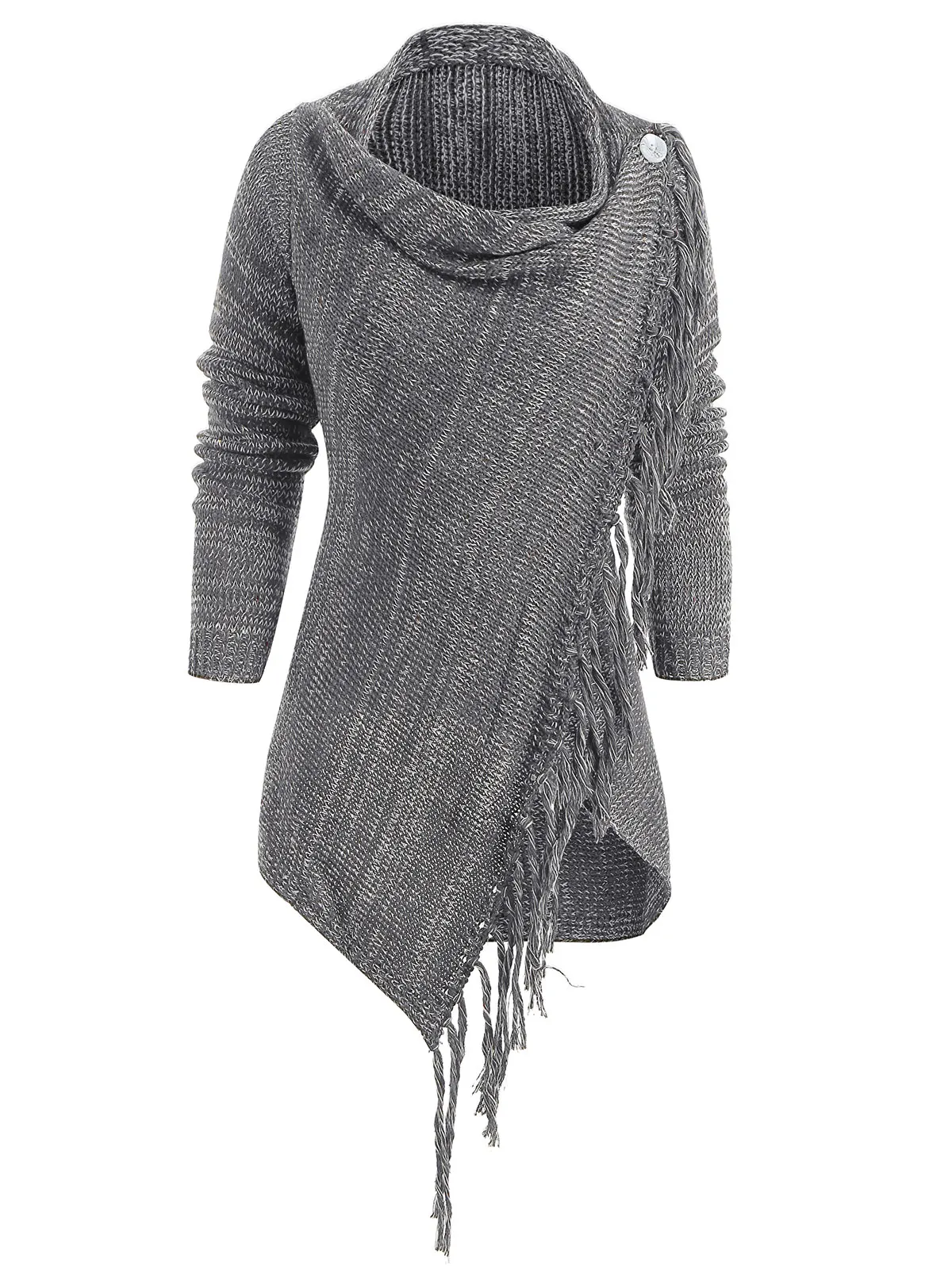 Dark Gray Wipalo, вязаный женский кардиган, асимметричный, с бахромой, с длинным рукавом, осень, Повседневный, однотонный, серый, с запахом, женская одежда - Цвет: Dark Gray