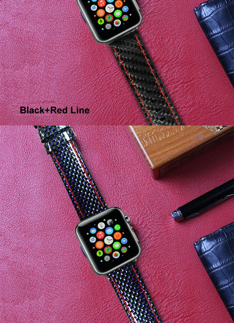 Для Apple Watch Series 4 iWatch ремешок из настоящего углеродного волокна ремешки для часов Apple Watch Series 1 2 3 Leahter браслет 38-42-40-44мм