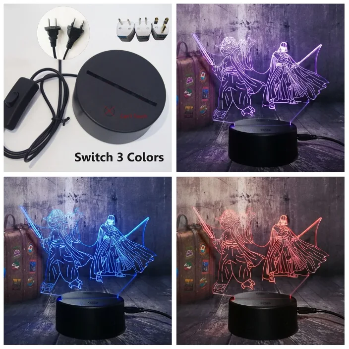 Switch one 3 Color 3D светодиодный ночной Светильник Мастер Йода с Дартом Вейдером из «Звездных войн» 7 цветов Chang сна настольная лампа Новинка домашний Декор Рождественский подарок для детей - Испускаемый цвет: Switch one 3 Color
