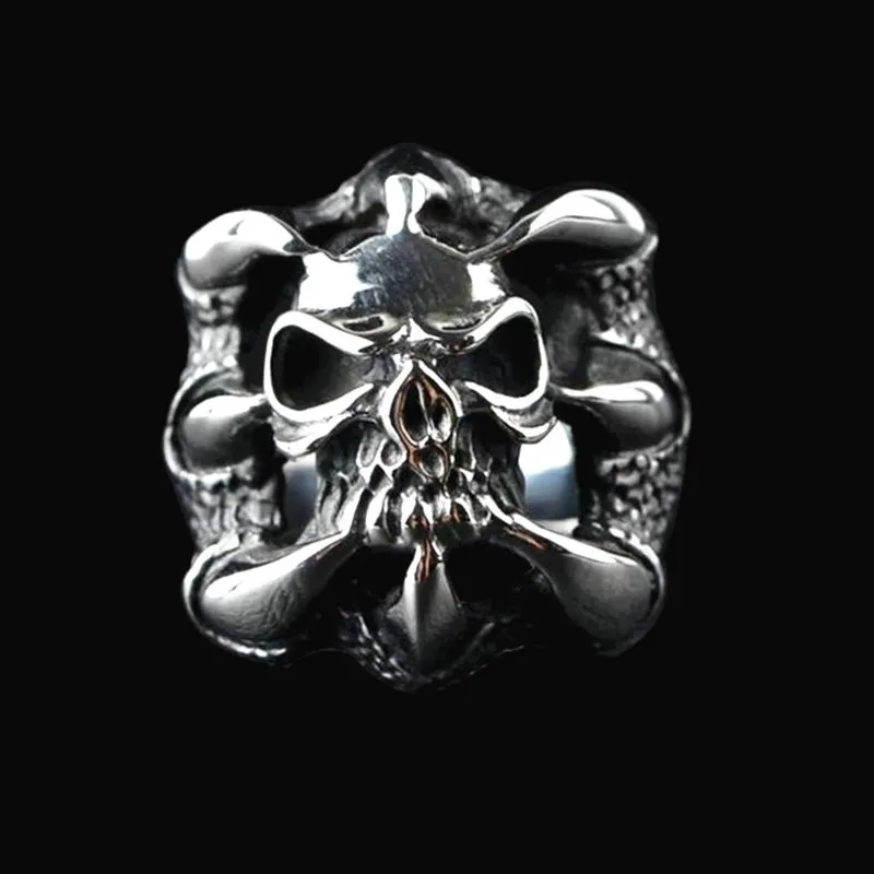 

Vintage punk skull ring men jewelry Dragon claw Human head skeleton Finger ring