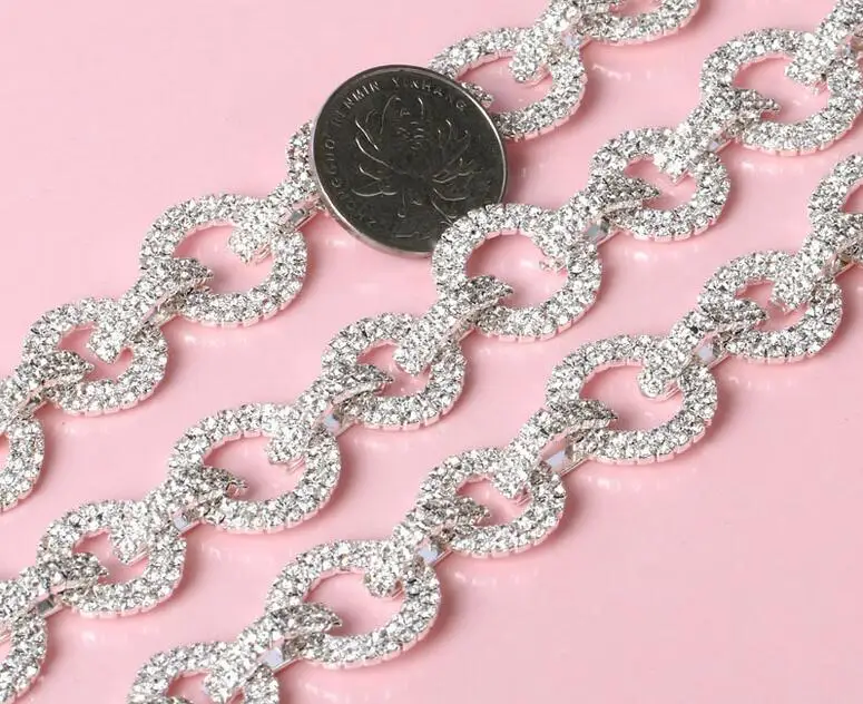 1 ярд блестящие стразы кольцевая застежка Посеребренная лента с плоской задней