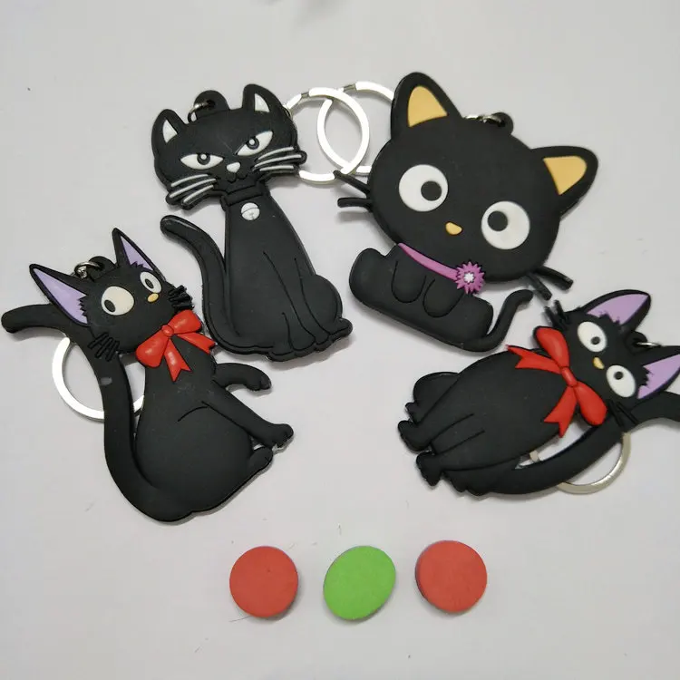 Милый Черный кот кулон двусторонний мягкий каучуковый брелок Kiki Pet аниме