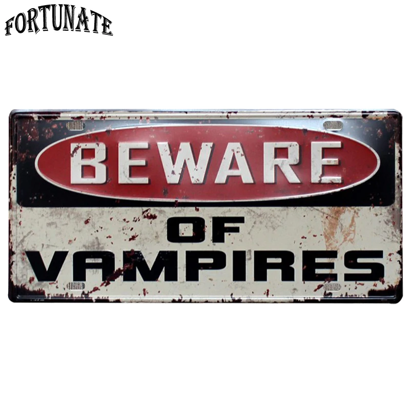 Остерегайтесь номерного знака вампиров винтажный Декор для дома жестяной знак