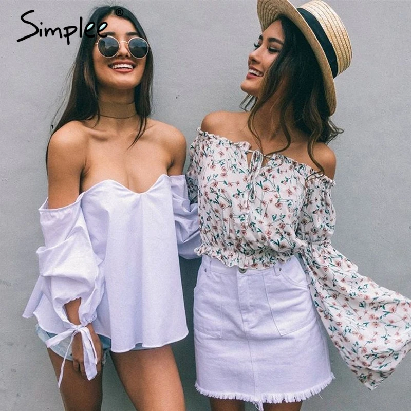 Simplee сексуальная белая блузка с открытыми плечами рубашка клетчатая Пляжная