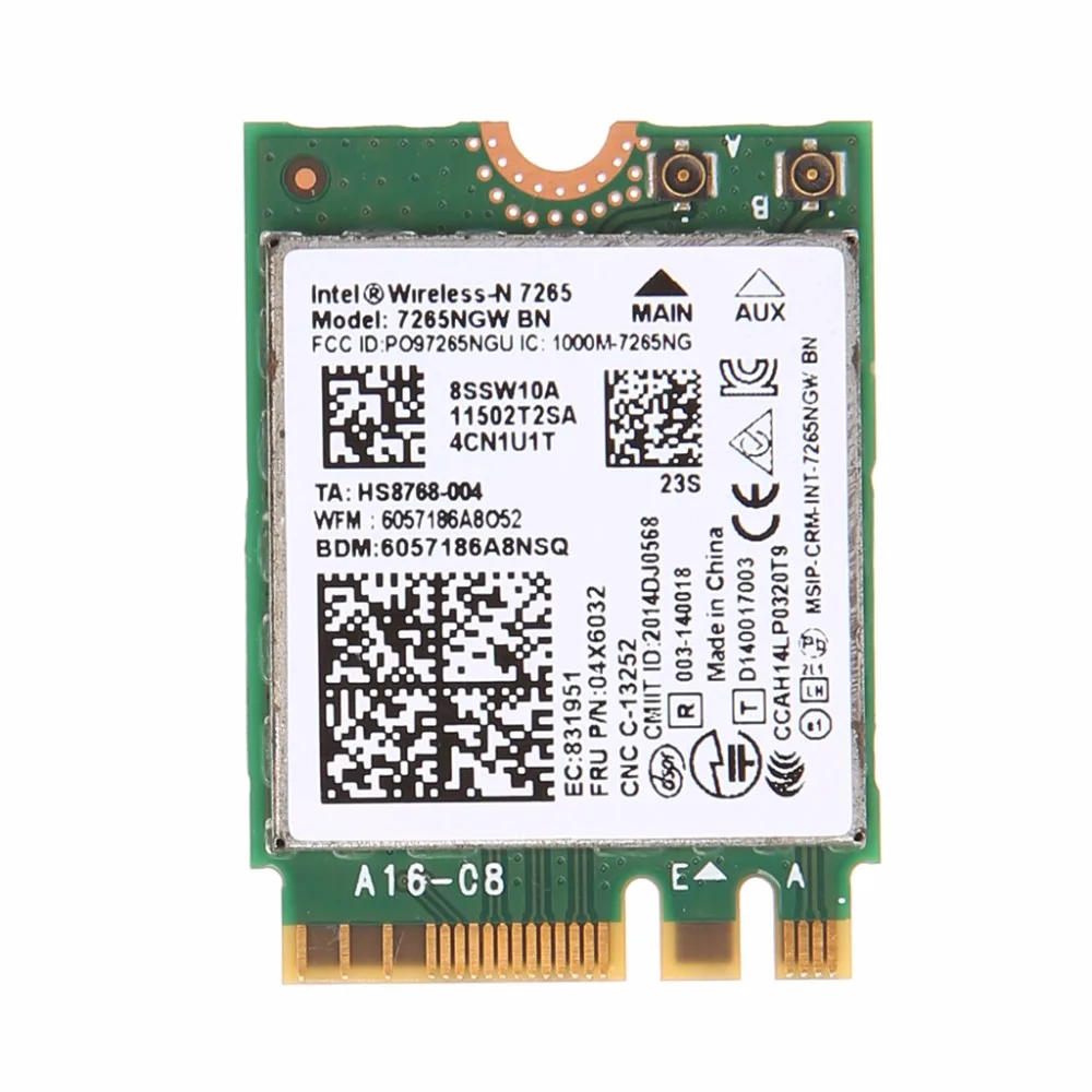 Для Intel Wireless N 7265 7265NGW BN Двухдиапазонная 2x2 Wi Fi Bluetooth 4 0 WiFi карта|Сетевые карты| |