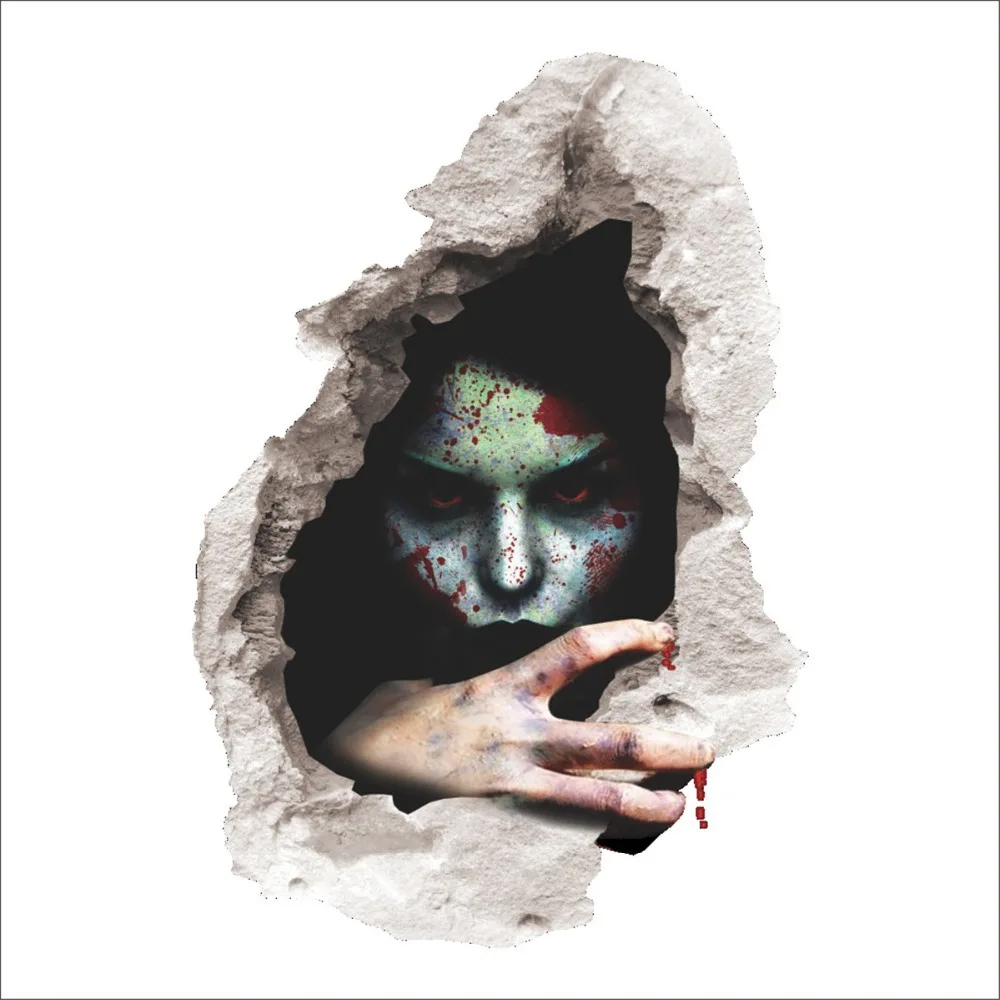 Страшная ужасная наклейка на стене Хэллоуин 3D для гостиной окна холодильника