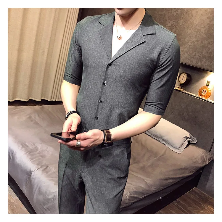 2 шт. комплект мужские рубашки и брюки Британский Стиль Camisa социальный Slim Fit рубашки мужская одежда синий Gomlek корейский Костюмы