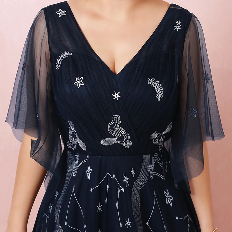 Плюс размер платье для выпускного вечера А силуэт v образный вырез Тюль