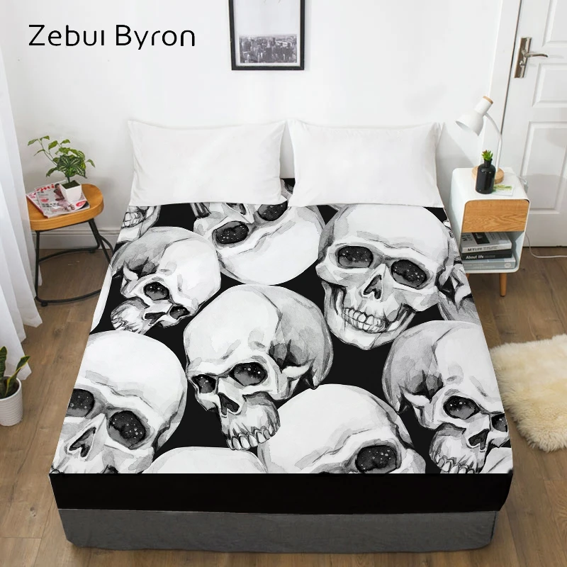 3D Custom Bed Sheets With Elastic,Fitted Sheet Queen/King,Black white Skull Mattress Cover 135/150/160x200 bedsheet,drop ship
