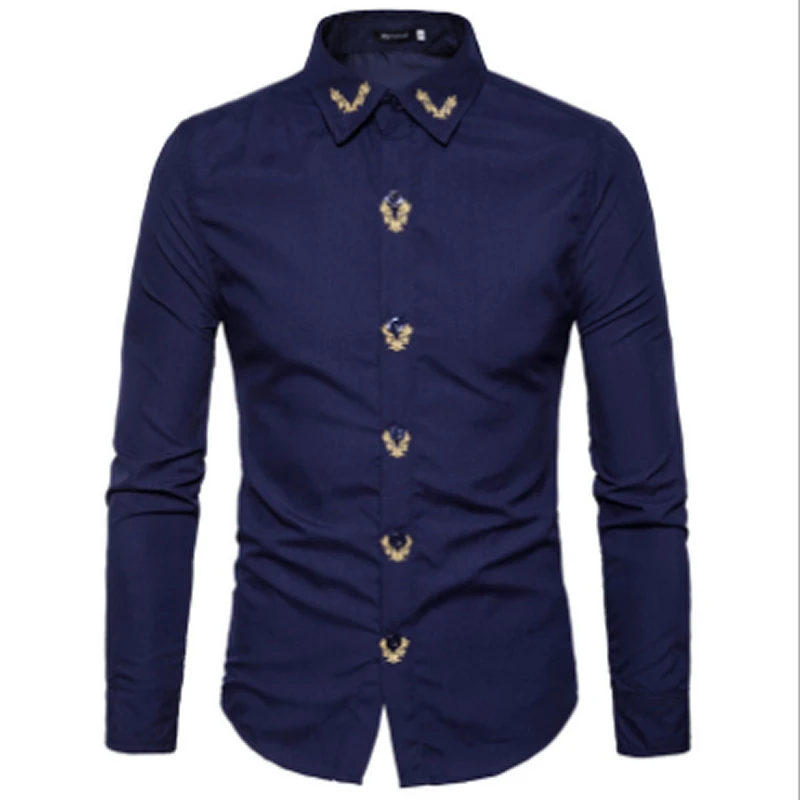 2018 Модные мужские рубашка с длинными рукавами Топы вышитые Повседневное Высокое