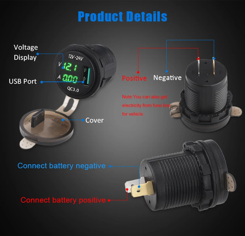 ADPOW 12-24 в USB зарядное устройство розетка зарядное устройство светодиодный цифровой дисплей для автомобиля лодки мотоцикла Зарядное устройство 3,0