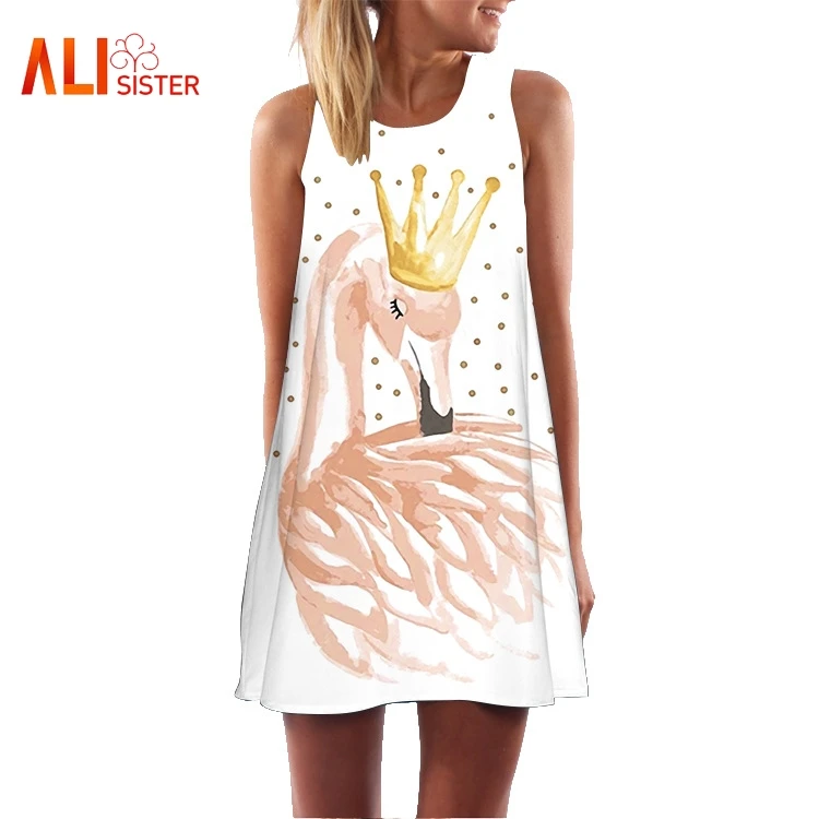 Женское платье с цветочным принтом в стиле фламинго повседневное пляжное мини