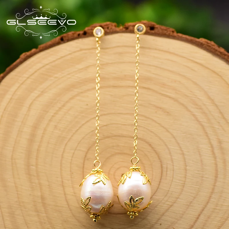 Высококачественные длинные серьги-подвески Glseevo с пресноводным жемчугом для