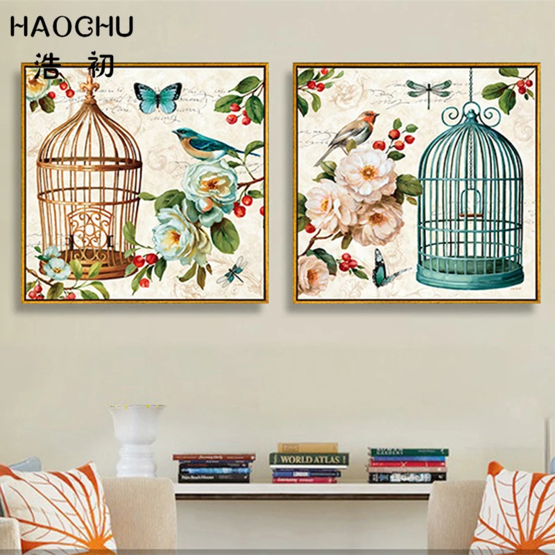 HAOCHU скандинавские винтажные птицы цветок домашний декор настенные картины