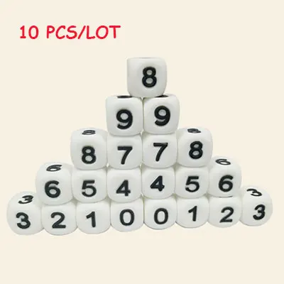 10 PCS Numeral 10 шт./партия, силиконовые бусины с буквами для вставки имени на цепочке соска, зажимы 12 мм, жевательный алфавит для ребенка, ожерелье-прорезыватель для зубов - Цвет: 10 PCS Numeral